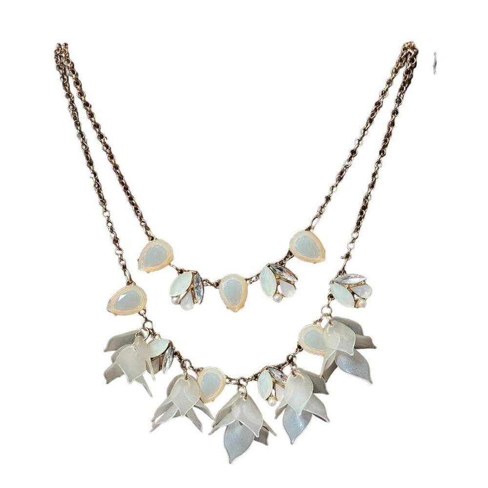 Womens Necklace Elegant Double Strand Shell with Crystal Accents